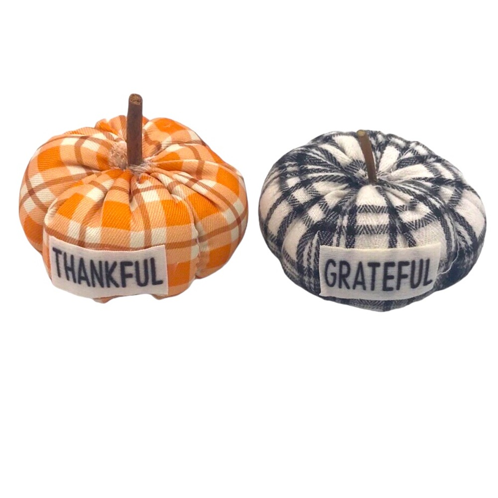Two Mini plaid plush pumpkins set